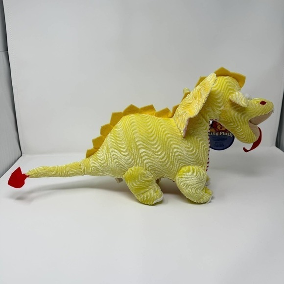 King Plush Yellow Crinkle Winged Standing Dragon 24" Plush Red Striped Belly Toy - Picture 5 of 16